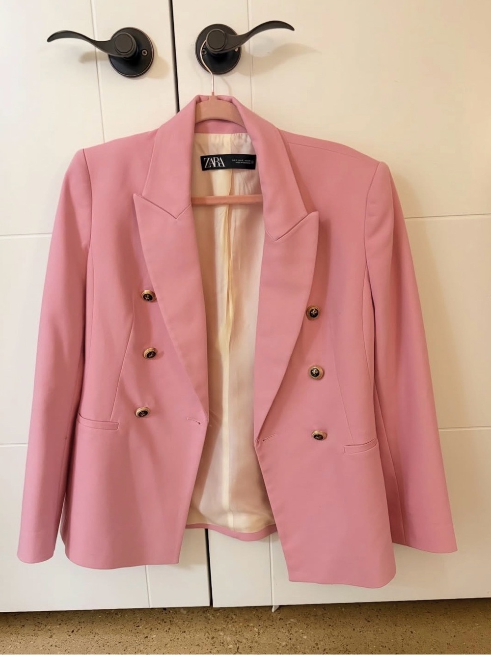 ZARA Blush Pink Double-Breasted Blazer with Gold Buttons